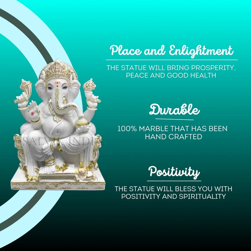 Ganpati Marble Murti – Pure White Handcrafted Ganesh Marble Statue - Salvik | Marble Murti Manufacturers in India