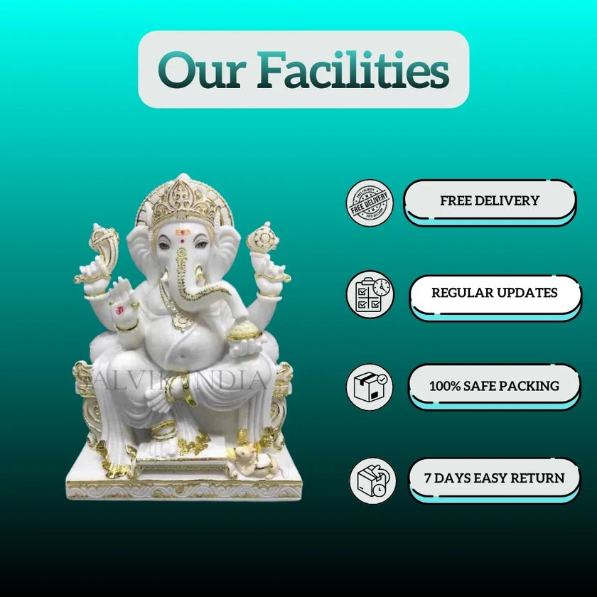 Ganpati Marble Murti – Pure White Handcrafted Ganesh Marble Statue - Salvik | Marble Murti Manufacturers in India