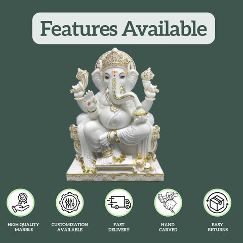 Ganpati Marble Murti – Pure White Handcrafted Ganesh Marble Statue - Salvik | Marble Murti Manufacturers in India