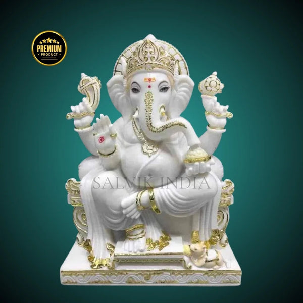 Ganpati Marble Murti – Pure White Handcrafted Ganesh Marble Idol - Salvik India| Marble Murti Manufacturers in India