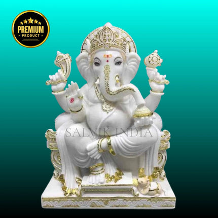 Ganpati Marble Murti – Pure White Handcrafted Ganesh Marble Idol - Salvik India| Marble Murti Manufacturers in India