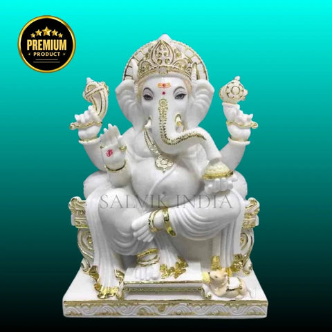 Ganpati Marble Murti – Pure White Handcrafted Ganesh Marble Idol - Salvik India| Marble Murti Manufacturers in India