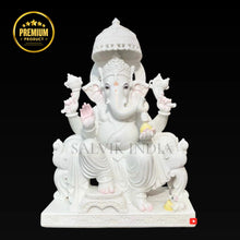 Side view of hand carved Ganpati Marble Statue showcasing intricate craftsmanship in white Makrana marble
