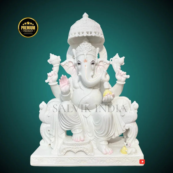 Ganpati Marble Statue – Hand Carved Vietnam Marble White Ganesh Ji Idol - Salvik | Marble Murti Manufacturers in India
