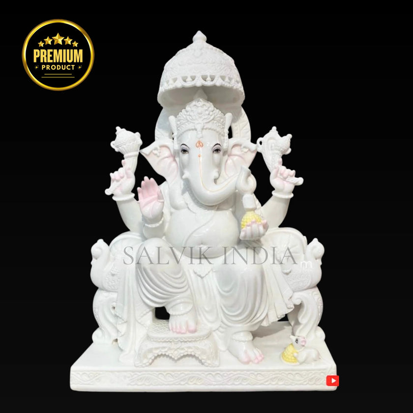 Ganpati Marble Statue – Hand Carved Vietnam Marble White Ganesh Ji Idol - Salvik | Marble Murti Manufacturers in India