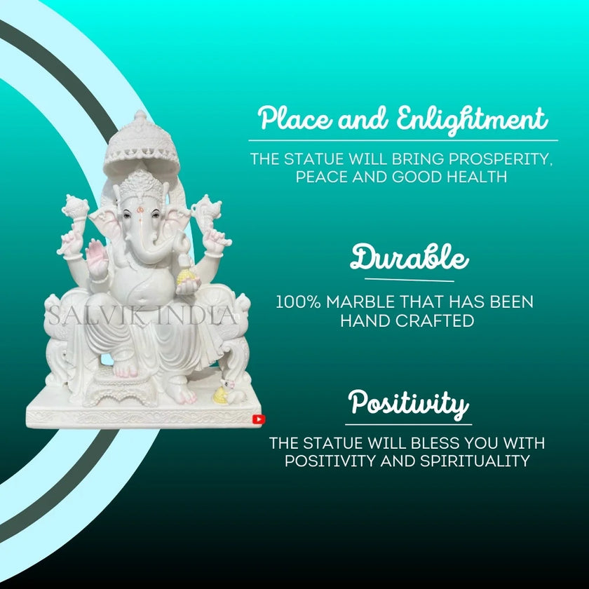 Ganpati Marble Statue – Hand Carved Vietnam Marble White Ganesh Ji Idol - Salvik | Marble Murti Manufacturers in India
