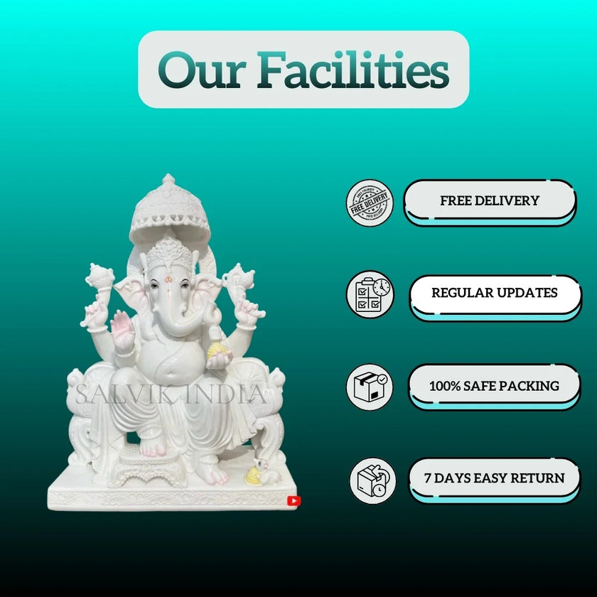 Ganpati Marble Statue – Hand Carved Vietnam Marble White Ganesh Ji Idol - Salvik | Marble Murti Manufacturers in India