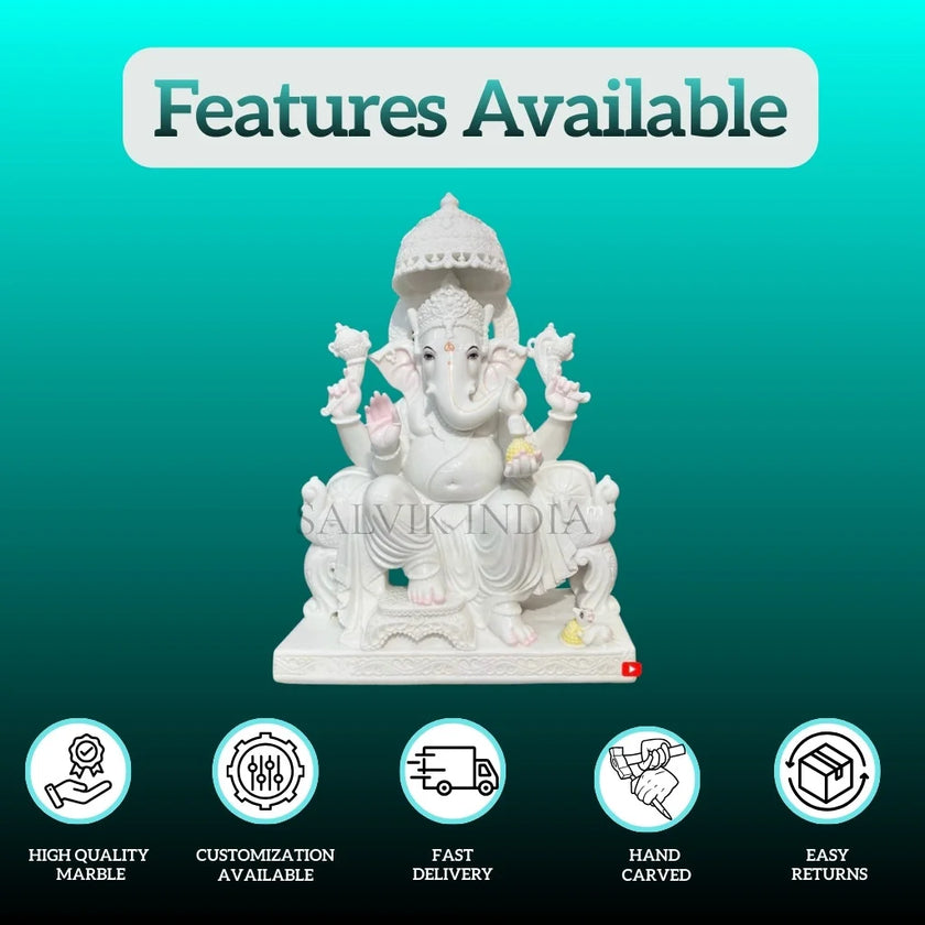 Ganpati Marble Statue – Hand Carved Vietnam Marble White Ganesh Ji Idol - Salvik | Marble Murti Manufacturers in India