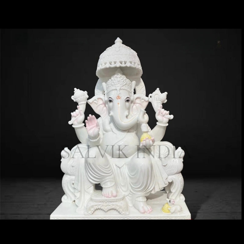 Ganpati Marble Statue – Hand Carved Vietnam Marble White Ganesh Ji Idol - Salvik | Marble Murti Manufacturers in India