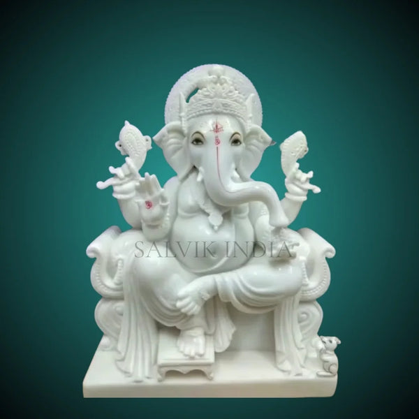 Ganpati Murti Marble – Handcrafted White Marble Ganesh Idol for Home and Temple