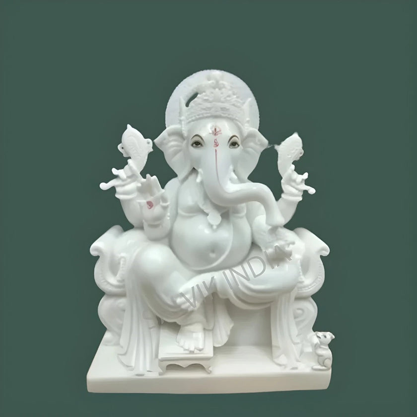 Ganpati Murti Marble – Handcrafted White Marble Ganesh Idol for Home and Temple