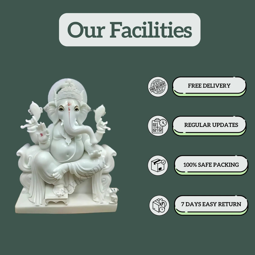 White Marble Ganpati Murti with safe packing, free delivery, easy returns, and regular updates