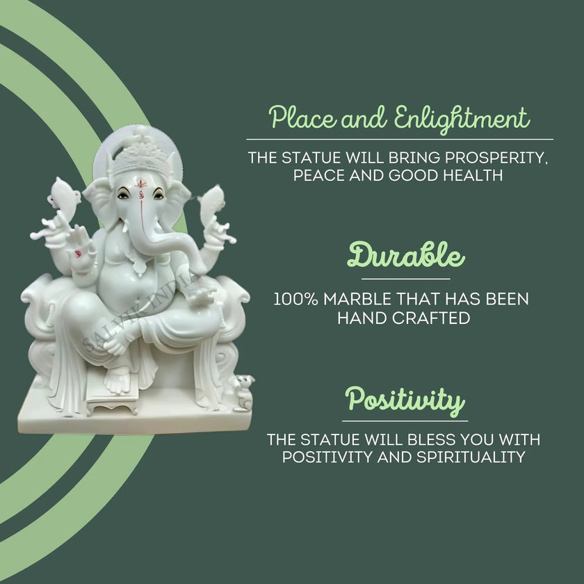 Ganpati Murti Marble – Divine white marble Ganesh idol bringing peace, positivity, and durability