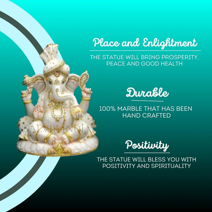 Handcrafted Marble Ganpati Idol symbolizing peace, positivity, and durability – perfect for home and temple decor