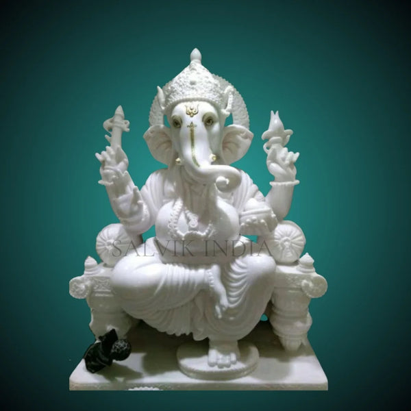 Ganpati White Marble Idol – Purifying Artistry for Home & Temple - Salvik | Marble Murti Manufacturers in India