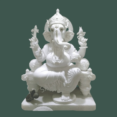 Ganpati White Marble Idol – Purifying Artistry for Home & Temple - Salvik | Marble Murti Manufacturers in India