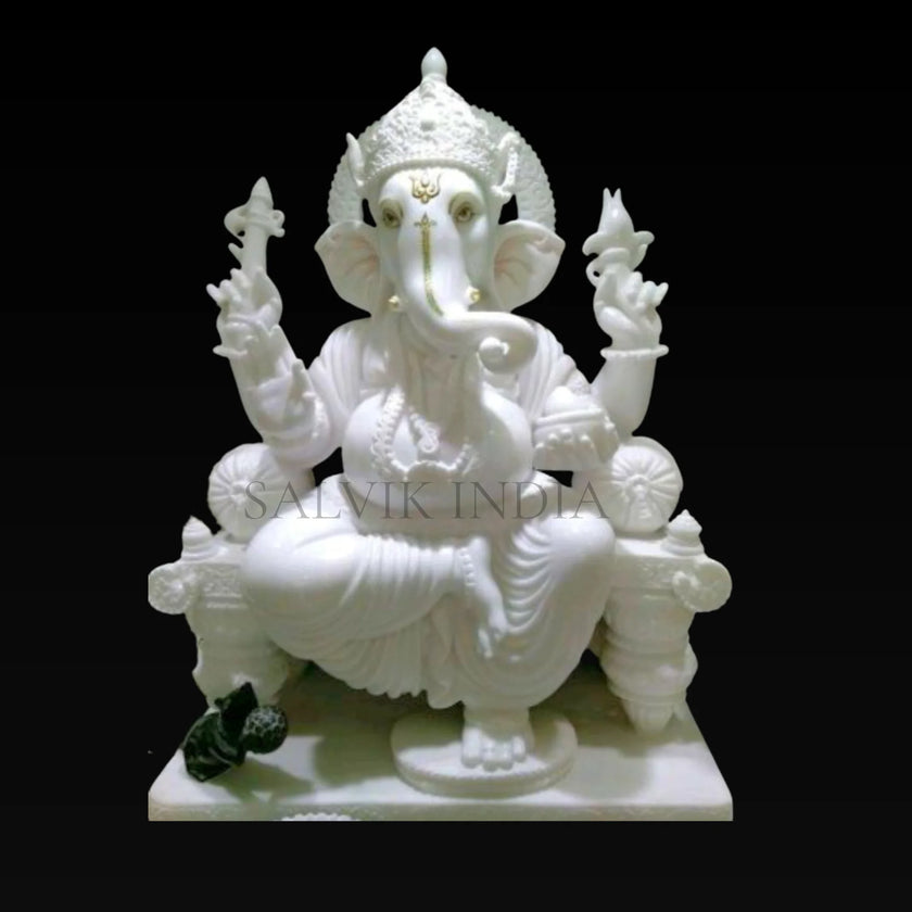 Ganpati White Marble Idol – Purifying Artistry for Home & Temple - Salvik | Marble Murti Manufacturers in India