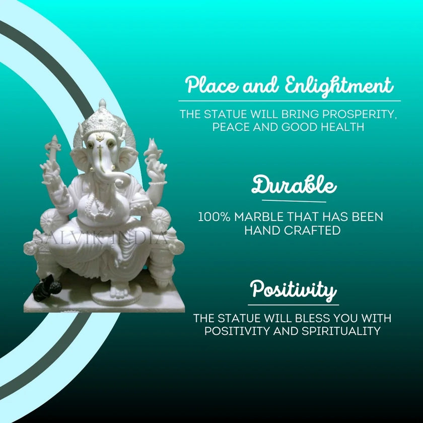 Ganpati White Marble Idol – Purifying Artistry for Home & Temple - Salvik | Marble Murti Manufacturers in India