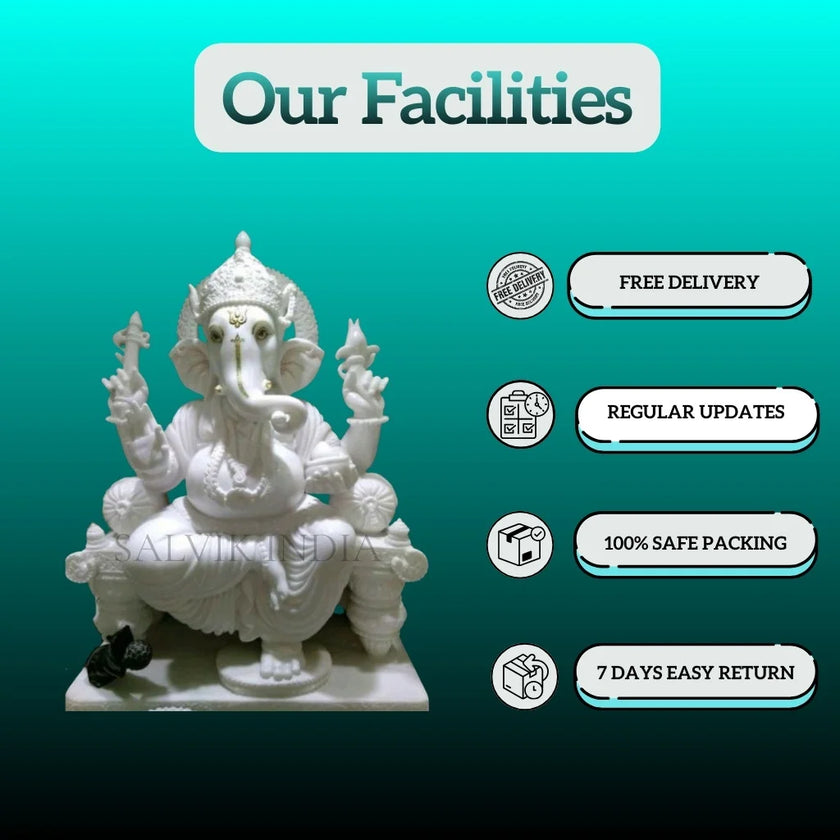 Ganpati White Marble Idol – Purifying Artistry for Home & Temple - Salvik | Marble Murti Manufacturers in India