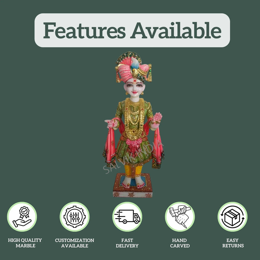 Ghanshyam Maharaj Marble Statue 18 inch - 60 inch - Salvik | Marble Murti Manufacturers in India