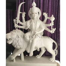 Goddess Durga Marble Idol – Handcrafted White Marble Statue with Fine Detailing