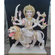 Goddess Durga Marble Statue with Handcrafted Traditional Detailing