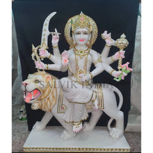Goddess Durga Marble Statue with Handcrafted Traditional Detailing