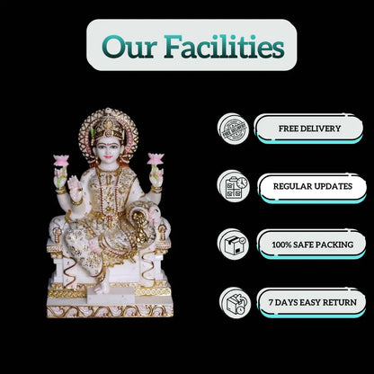 Goddess Lakshmi marble idol handcrafted in white marble