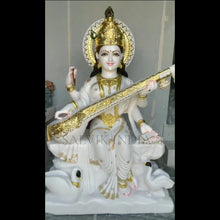 Goddess Saraswati marble idol in white marble