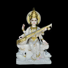 Goddess Saraswati marble idol for home pooja and worship
