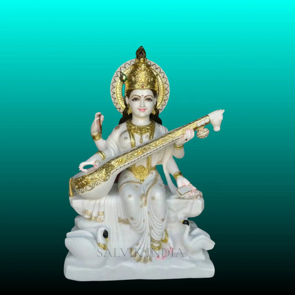Goddess Saraswati marble idol for home pooja and worship