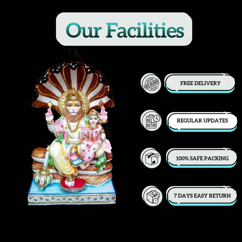 Laxmi Narayan marble statue featuring decorative gold Meenakari work