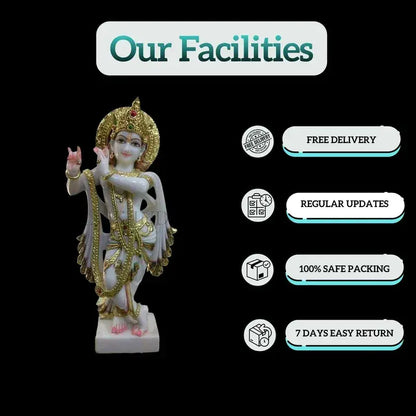 Hand-carved Marble Krishna Murti with detailed craftsmanship