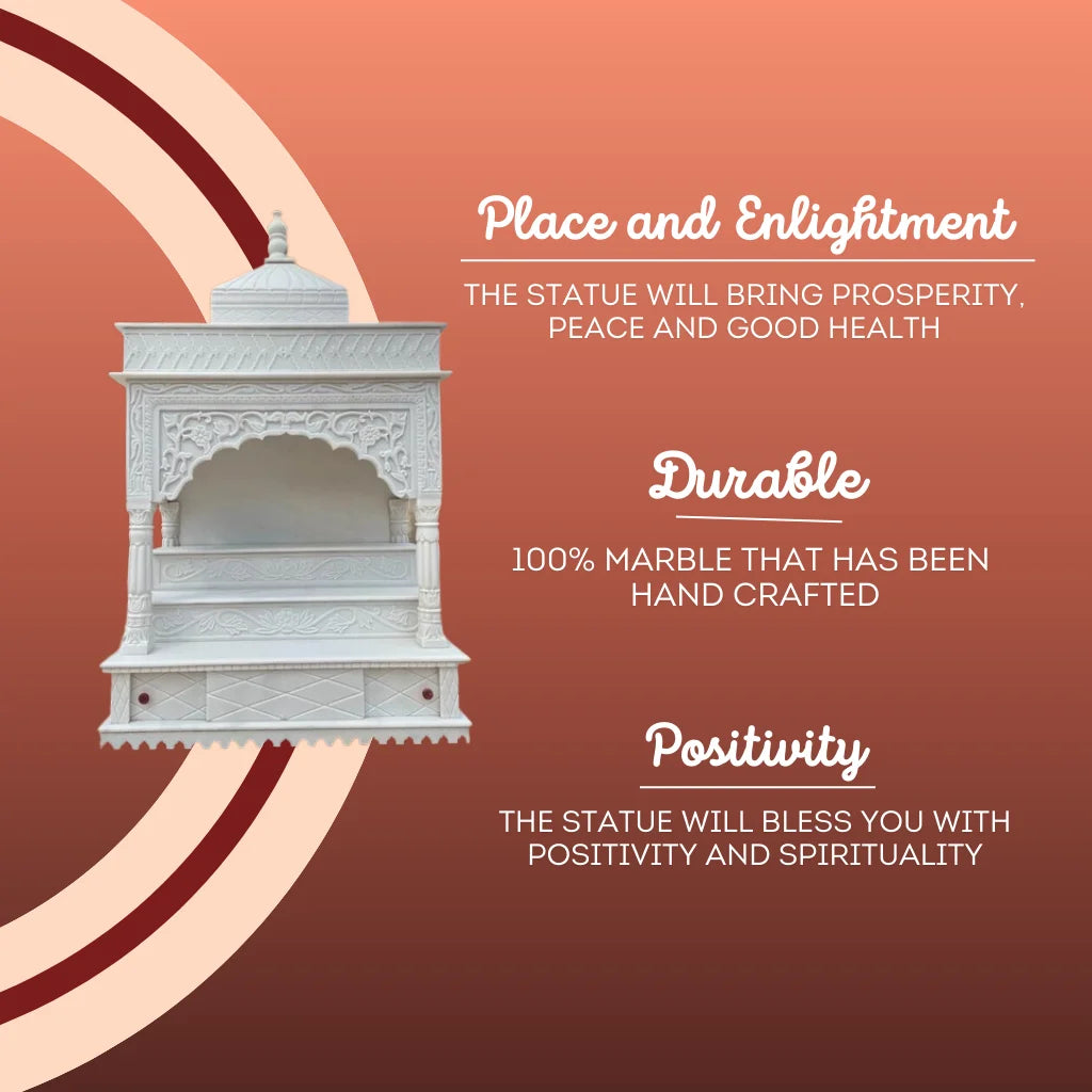 Hand carved marble mandir pillar detail showing intricate dome and arch design