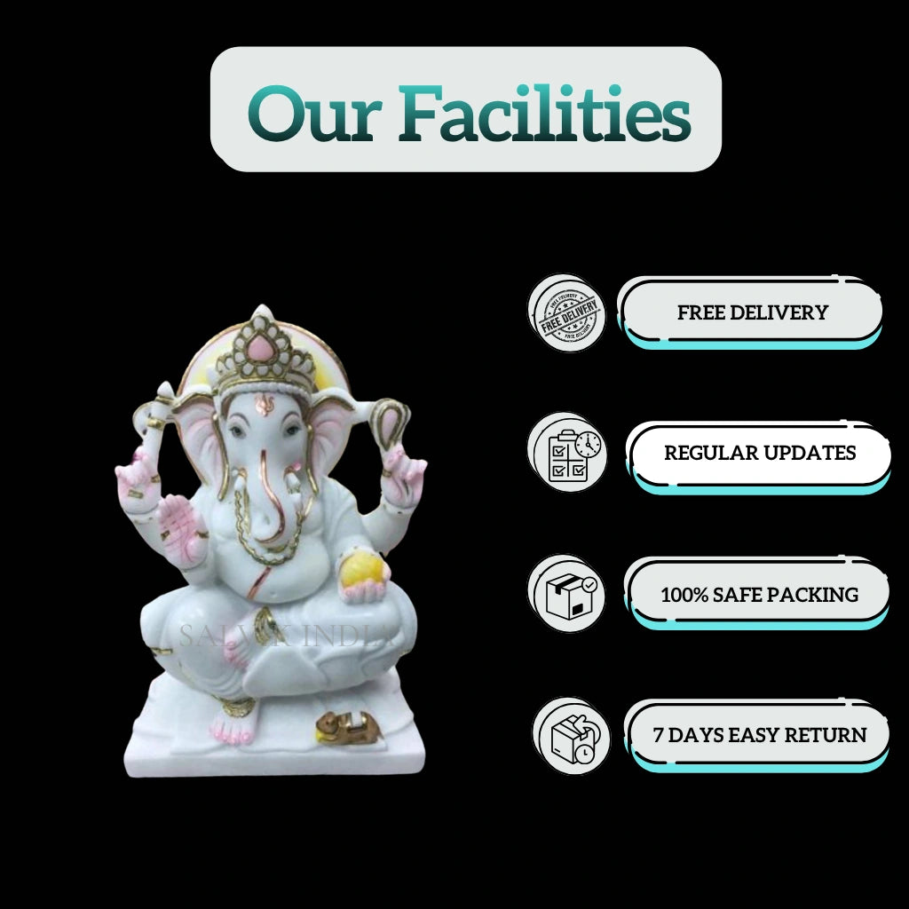 Handcrafted designer marble Ganpati murti with detailed facial features