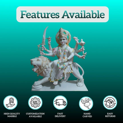 Durga Maa Marble Idol for Home-Hand Carved Goddess Durga Statue for Temple & Pooja Room