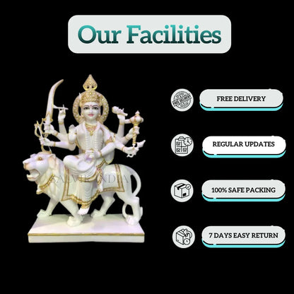 Handcrafted Marble Idol of Durga Mata with lion and trishul