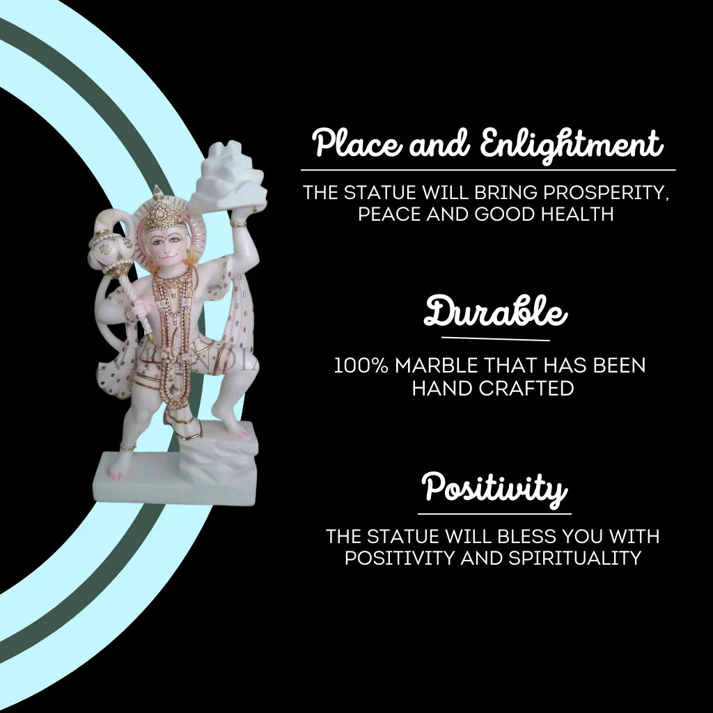 Handcrafted Hanuman Ji marble statue symbolizing positivity, durability and spiritual peace made from 100% Makrana marble by Salvik India.