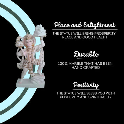 Handcrafted Hanuman Ji marble statue symbolizing positivity, durability and spiritual peace made from 100% Makrana marble by Salvik India.