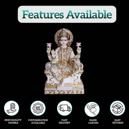 Handcrafted Lakshmi marble statue with detailed carving