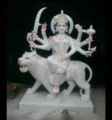 Handcrafted Maa Durga marble statue in premium white marble