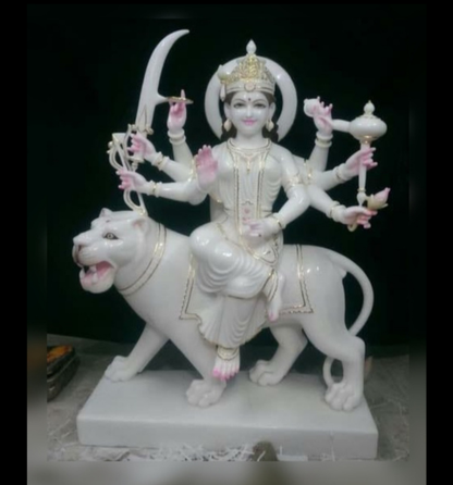 Handcrafted Maa Durga marble statue in premium white marble