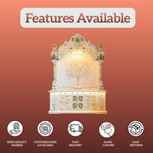 Front view handcrafted Makrana marble mandir for home temple installation