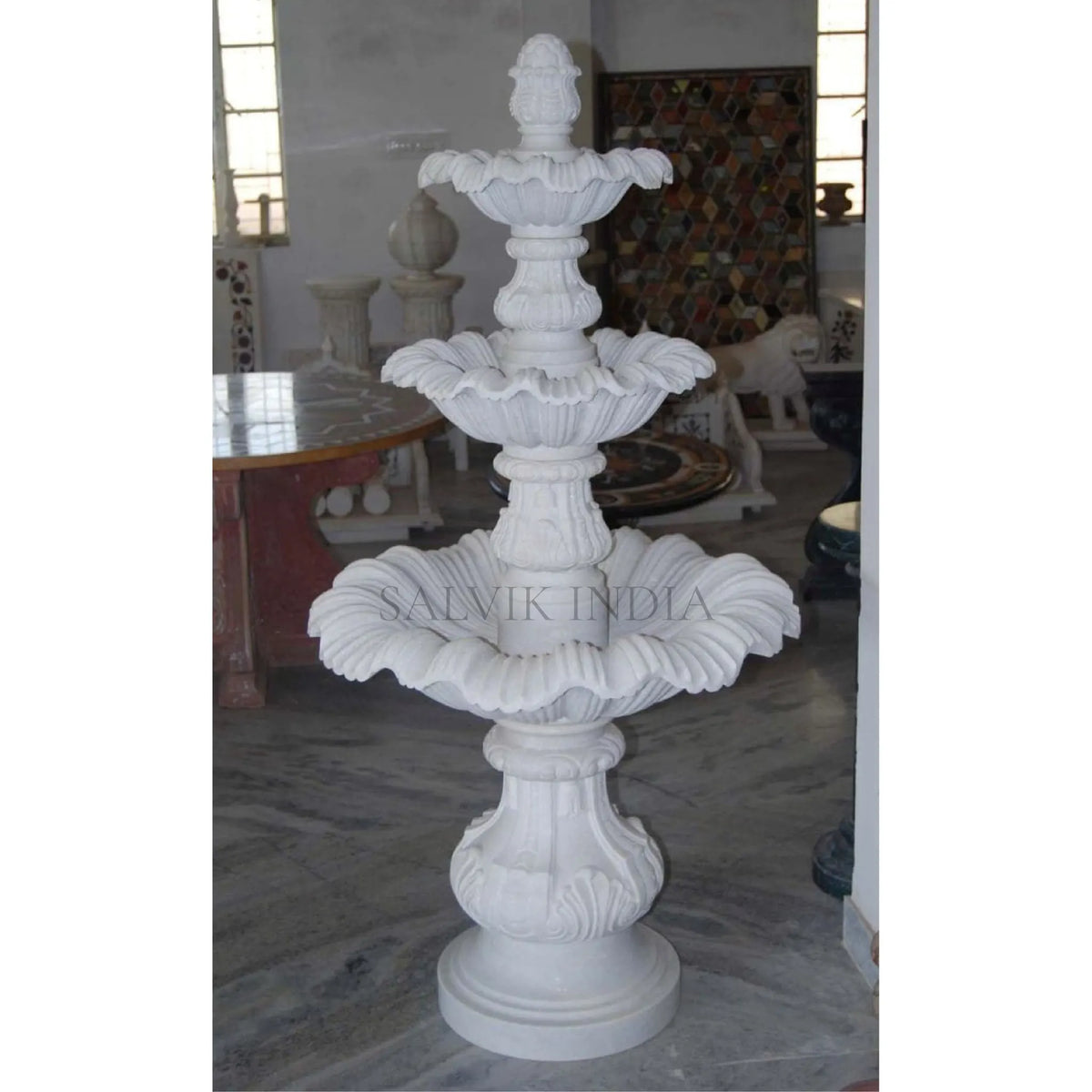 Handcrafted 5ft marble garden fountain for outdoor landscaping