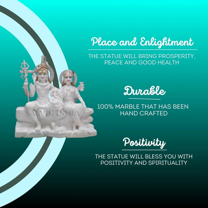 Handmade marble Shiv Parivar idol with detailed carving