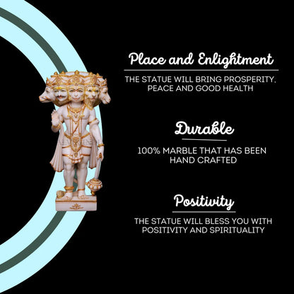 Makrana marble Panchmukhi Hanuman idol symbolizing positivity, durability, and spiritual enlightenment handcrafted by Salvik India.