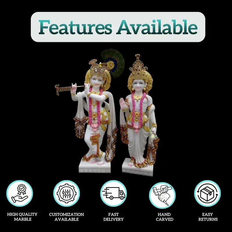 Handcrafted Radha Krishna Marble Statue by Skilled Artisans