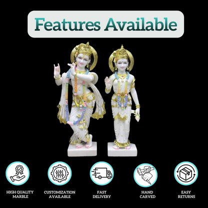 Handcrafted Radha Krishna murti front view showing divine detailing and polish finish