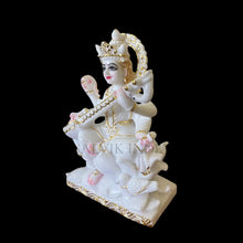 Handcrafted Saraswati marble idol side view