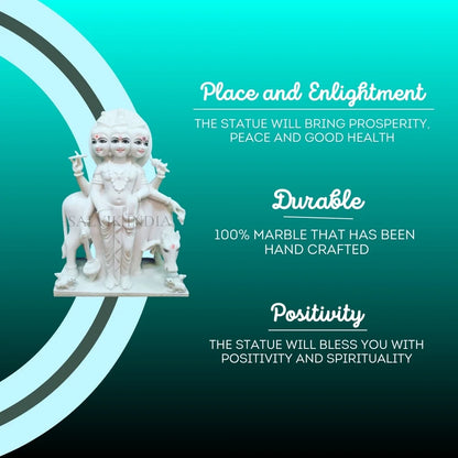 handcrafted white marble datta statue fine detailing